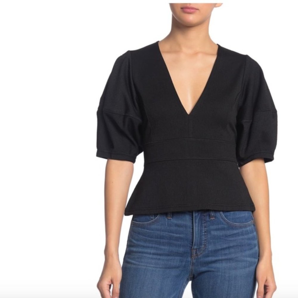 Free People Sz XL Terri Bubble Sleeve V Neck Blouse - Picture 1 of 11